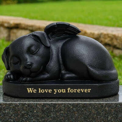Black Sleeping Angel Dog Memorial Urn – Outdoor... Black Sleeping Angel Dog Memorial Urn – Outdoor...